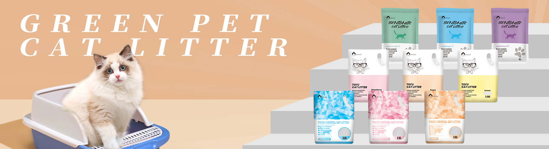 Green pet cat litter